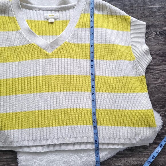 Anthropologie ๐ Oversized Stripe V-Neck Sweater Vest in Chartreuse By Maeve - Picture 9 of 13